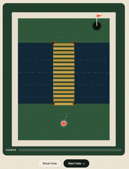 Screenshot of the online crazy golf game — the bridge hole